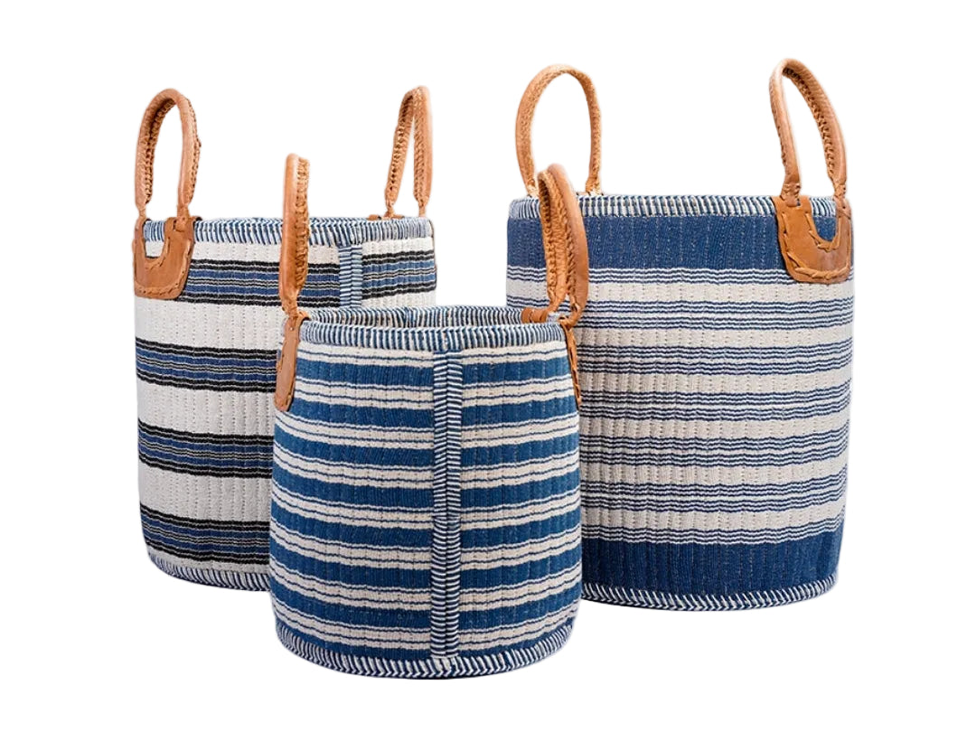 Indigo Stripe Basket - Trio