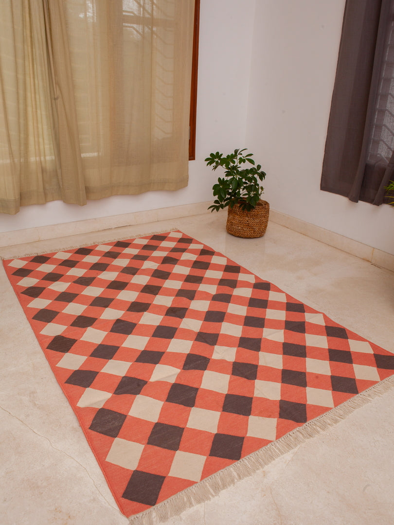 Terracotta Check Dhurri