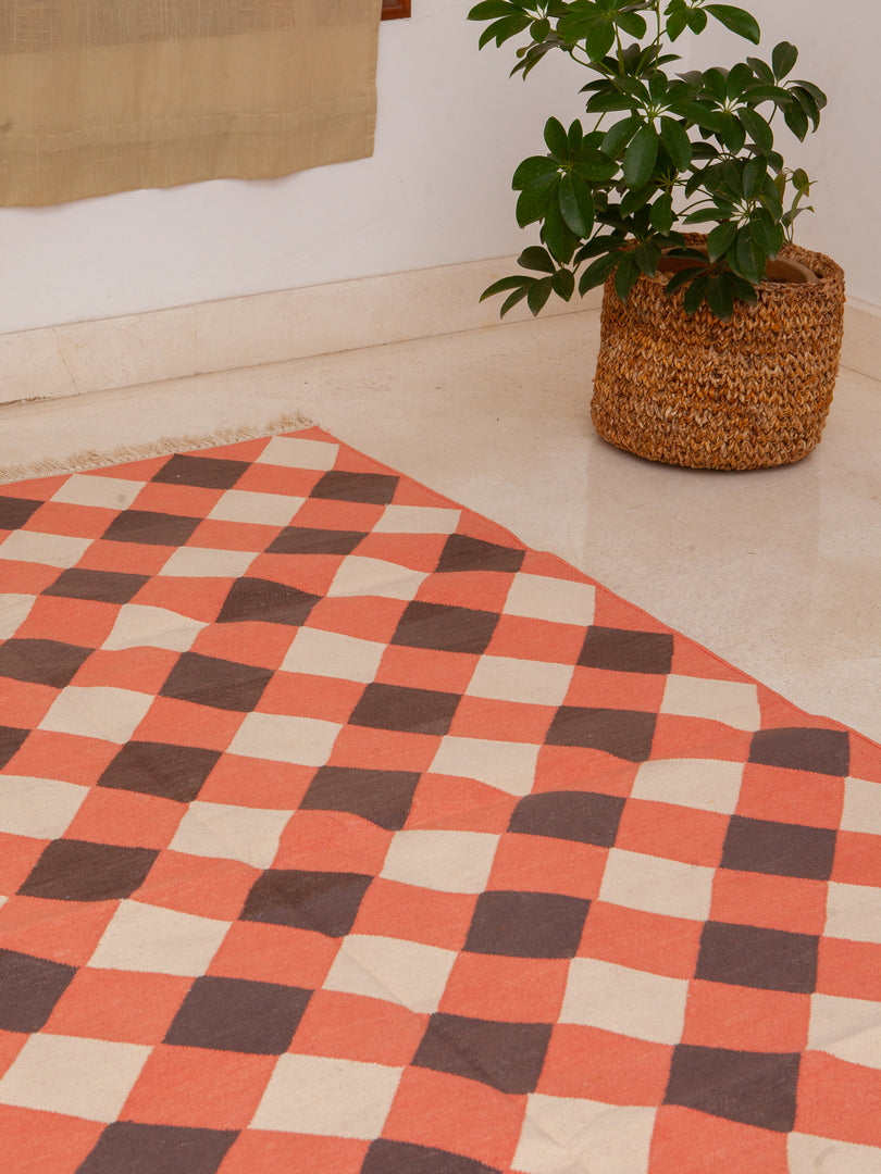Terracotta Check Dhurri