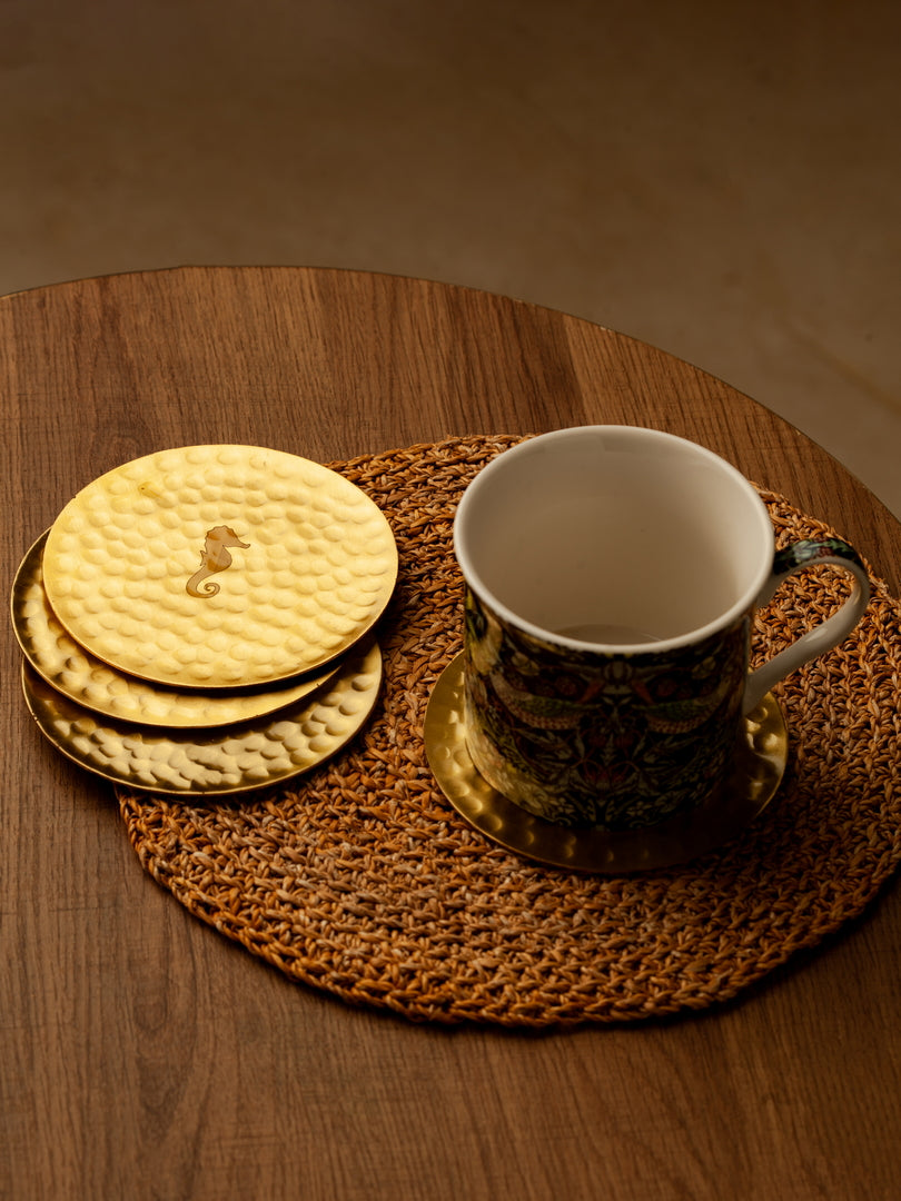 Seahorse Hammered Brass Coasters
