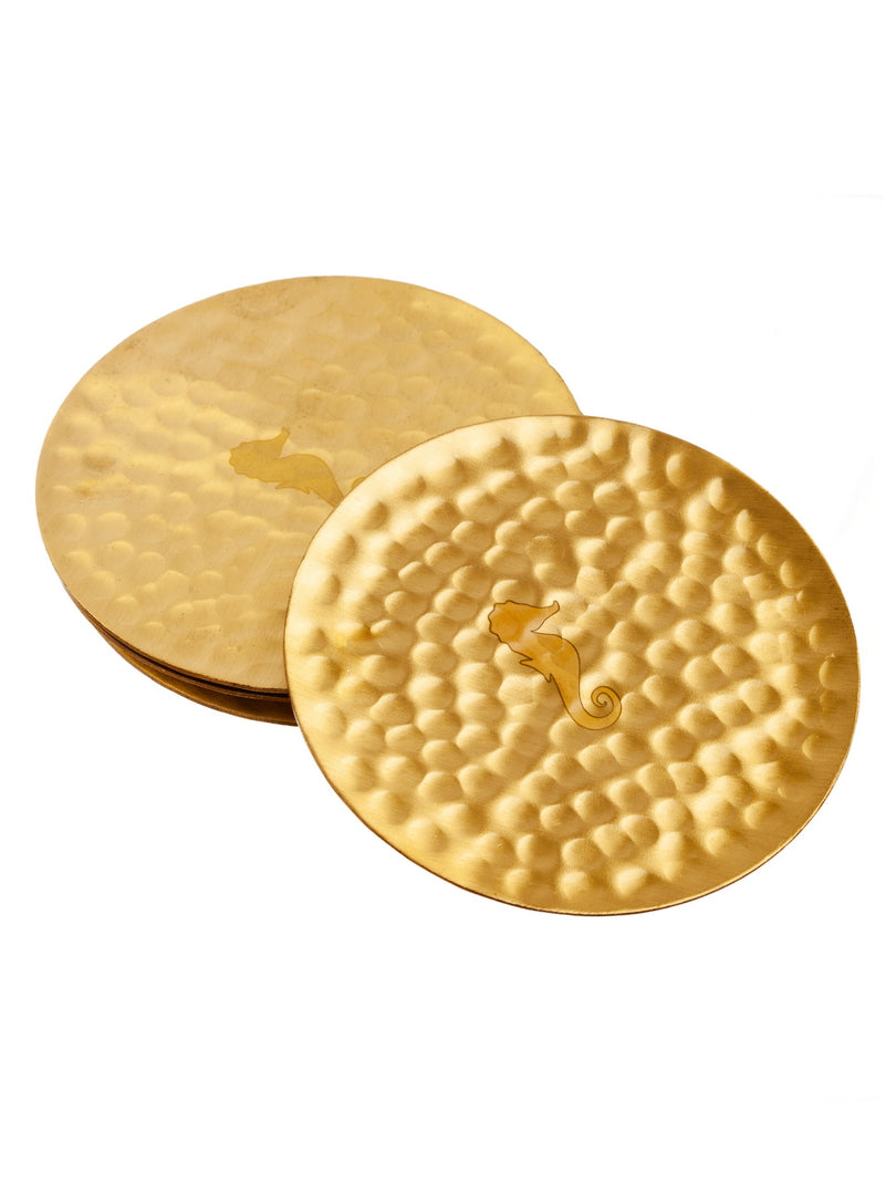 SeaHorse hammered brass Coasters (Set of 2)